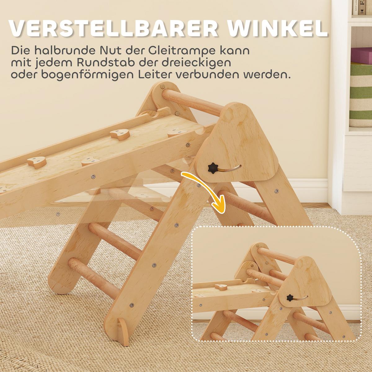 MONTESSORI-KLETTERGERÜST Holz Kletterdreieck mit Kletterbogen 7-in-1 - Naturfarben, Holz (70/59/188cm) - AIYAPLAY