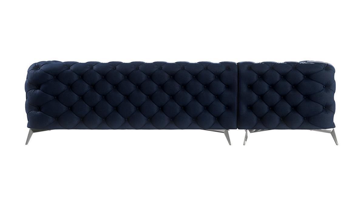 ECKSOFA Chesterfield Laura Marineblau Samt - Silberfarben/Dunkelblau, Holz/Textil (305/200cm) - S-Style Möbel