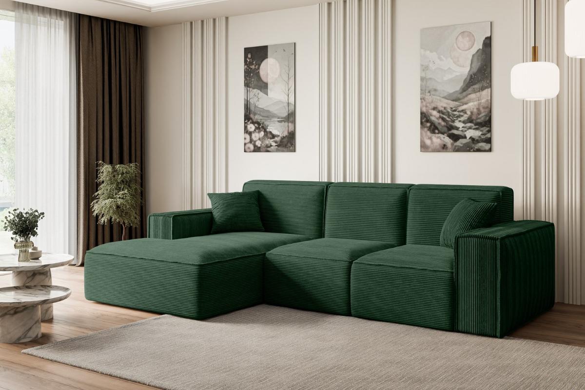 ECKSOFA Ottomane Links SERRA-L - 266x169x80 cm Grün Cord - Schwarz/Grün, Holzwerkstoff/Kunststoff (165/266cm) - ALTDECOR