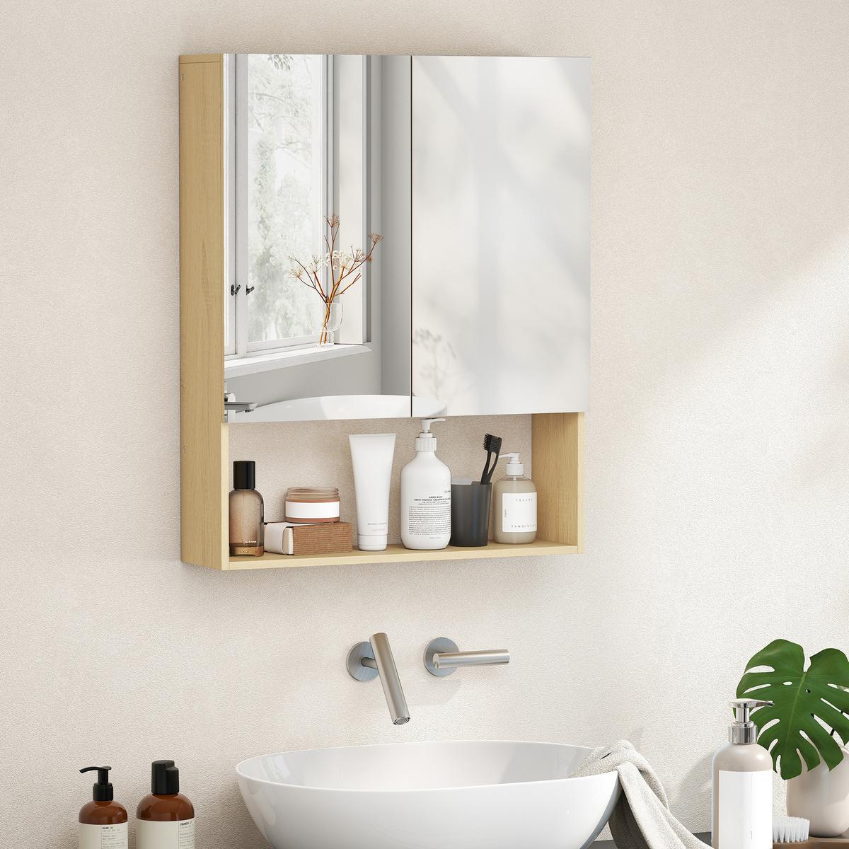 SPIEGELSCHRANK Spanplatte Glas Eiche - Eichefarben, Glas/Holzwerkstoff (60/75/16.6cm) - HOMCOM