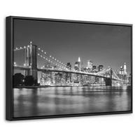 LEINWAND Bilder mit Rahmen - New York - Brücke - Brooklyn - Schwarz und weiß - Architektur - 30x20 - Schwarz, Textil (30/20cm) - MuchoWow