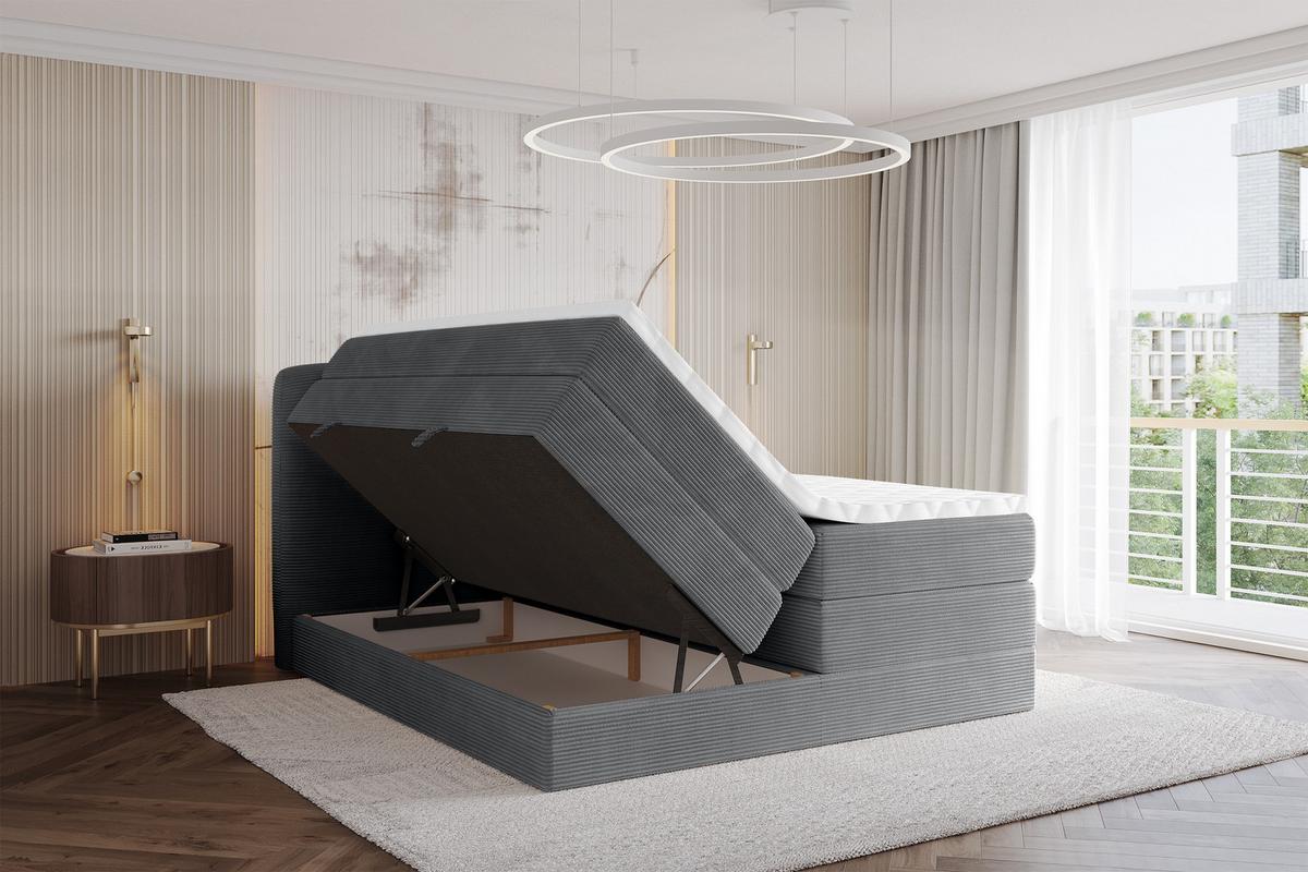 BOXBETT mit Matratze H3|H4 - NINA KING - 180x200 cm - Dunkelgrau - Taupe, Holzwerkstoff (180/200cm) - ALTDECOR