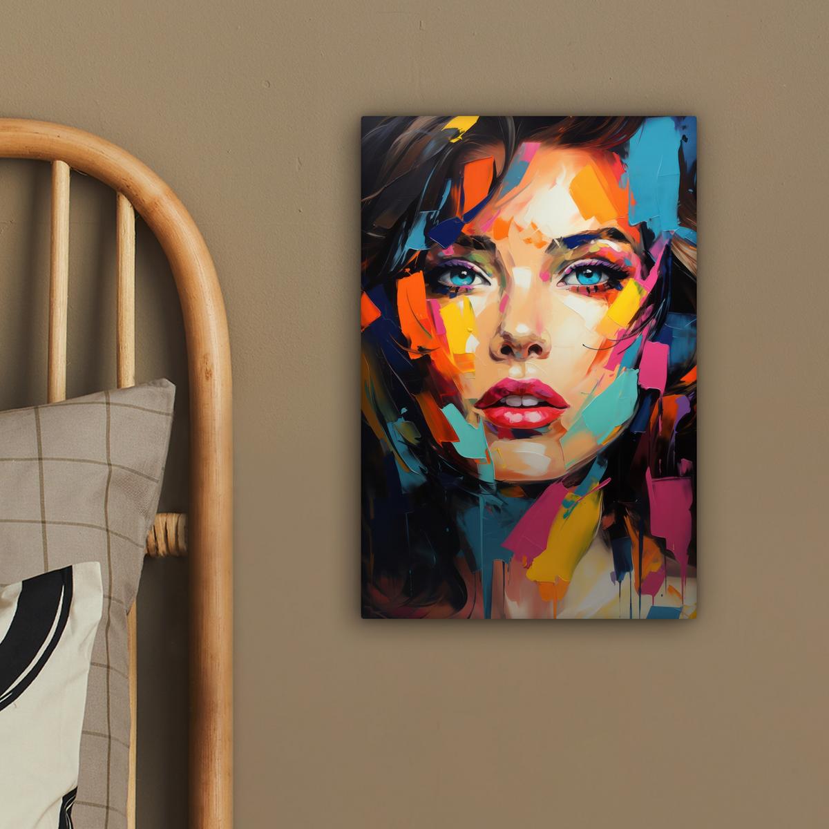 LEINWANDBILD Frau - Porträt - Farbenfroh - Kunst Deko Wohnzimmer 20x30 cm - Multicolor, Textil (20/30cm) - MuchoWow