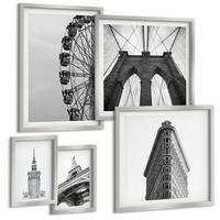 BILDER SET 5er Set - 50x50 cm & 20x30 cm & 40x60 cm Silberner Rahmen - Architektur Schwarz-Weiß-Minimalismus - Silberfarben, Kunststoff (40/60cm) - TULUP