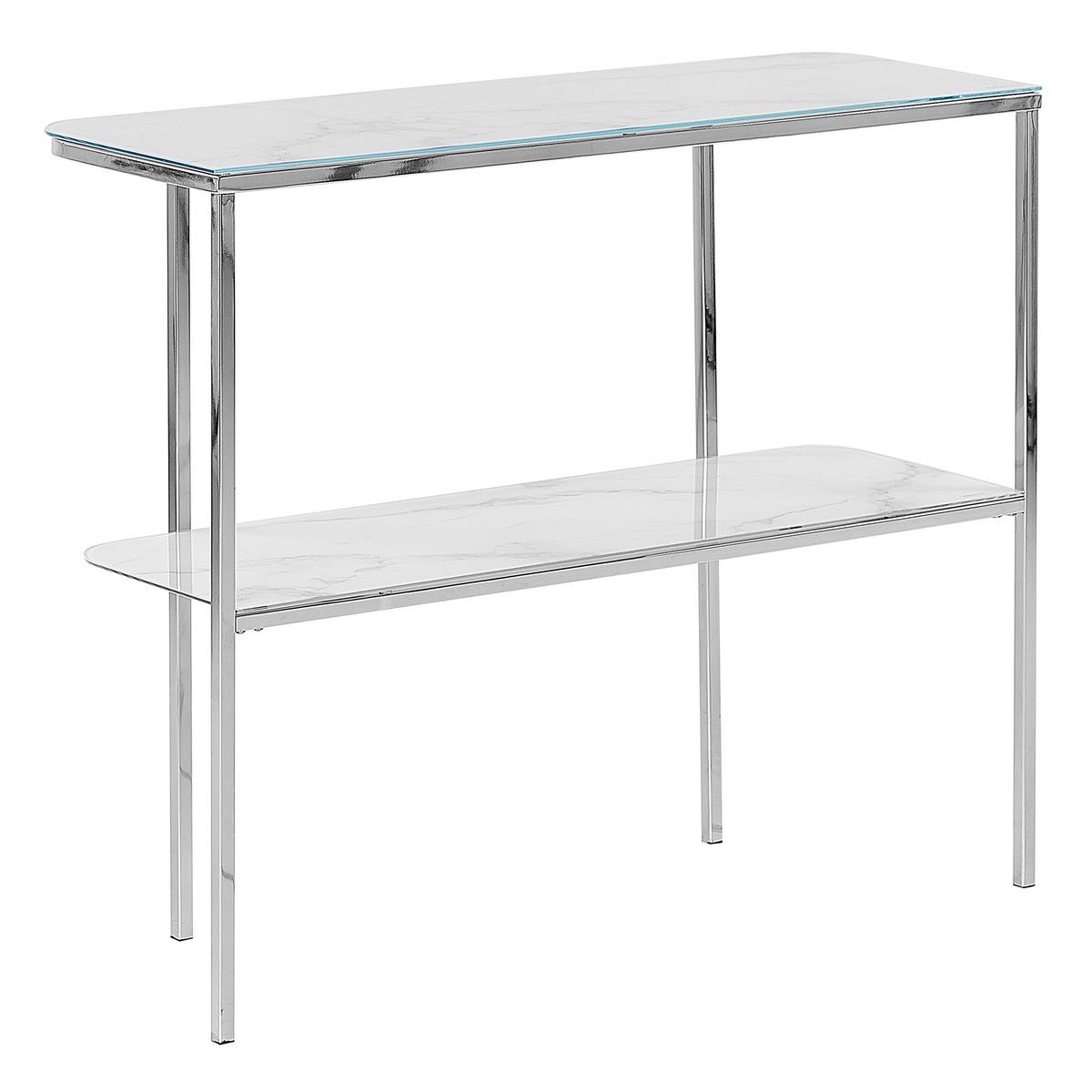 KONSOLENTISCH Marmor Optik weiß/silber Calvert - Silberfarben/Weiß, Glas (35/100/84cm) - Beliani