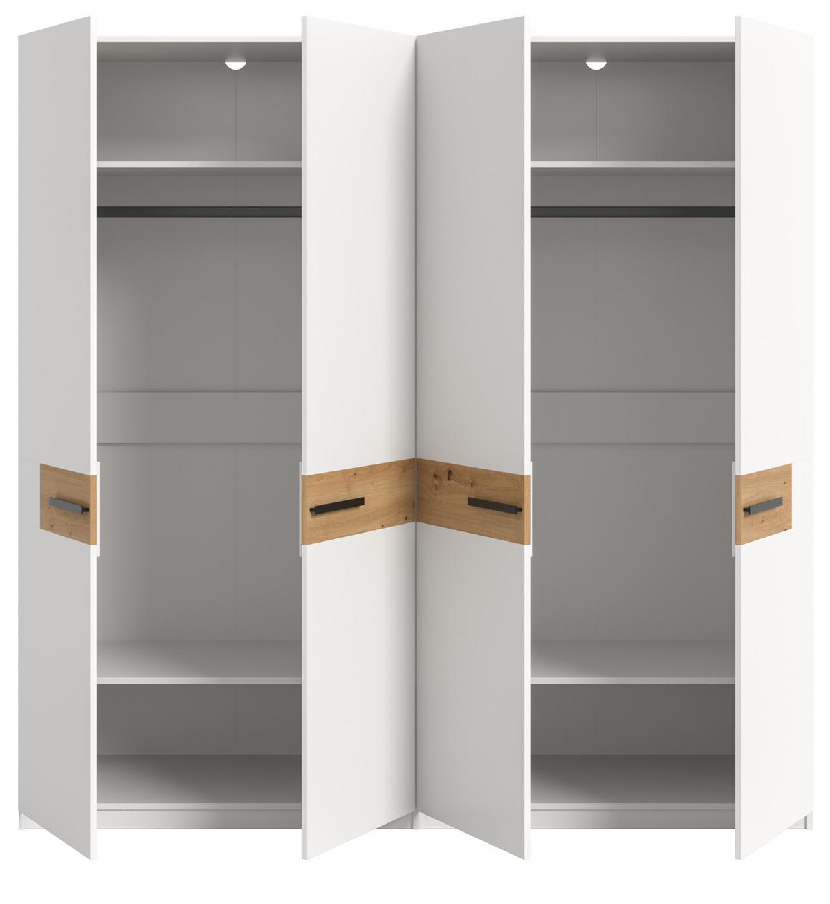 KLEIDERSCHRANK weiß, Artisan Eiche 200 x 201 cm, Drehtürenschrank 4-türig - Schwarz/Weiß, Holzwerkstoff/Kunststoff (200/201/55cm) - Inn.Furn