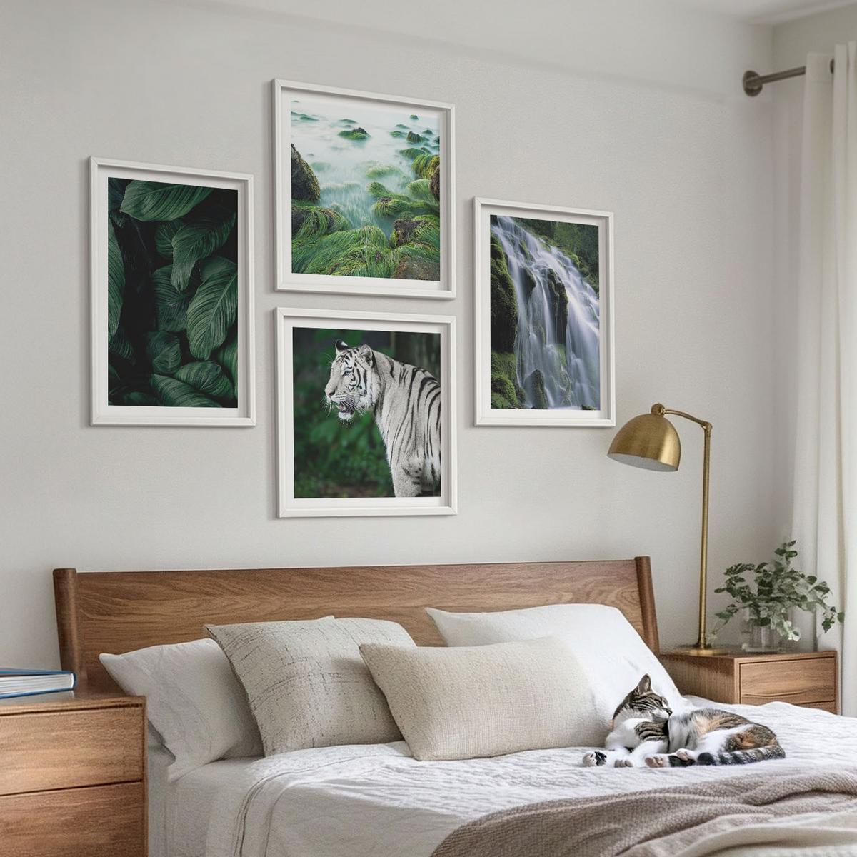 BILDER SET 4er Set - 50x50 cm & 40x60 cm Weißer Rahmen - Blätter des Weißen Tigerwasserfalls - Weiß, Kunststoff (50/50cm) - TULUP