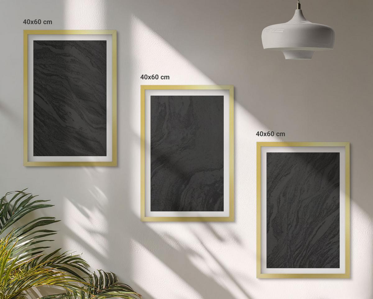 BILDER SET 3er Set - 40x60 cm Goldrahmen - Dunkler Marmor, elegante Texturen - Goldfarben, Kunststoff (40/60cm) - TULUP