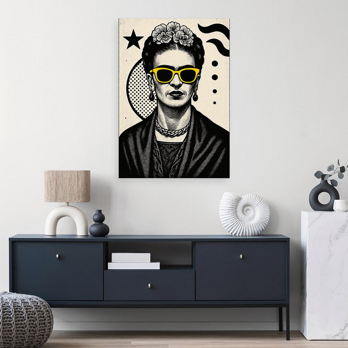 LEINWANDBILD Frida Kahlo mit Brille Pop Art 70x100cm - Schwarz, Textil (70/100cm) - Feeby