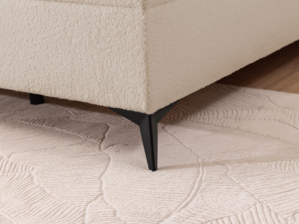 BOXBETT Sonna 180/200 cm Hellbeige Bouclé-Stoff mit abgerundetem Kopfteil und mit schwarzen Metallfüßen - Beige/Schwarz, Holz/Textil (180/200cm) - S-Style Möbel