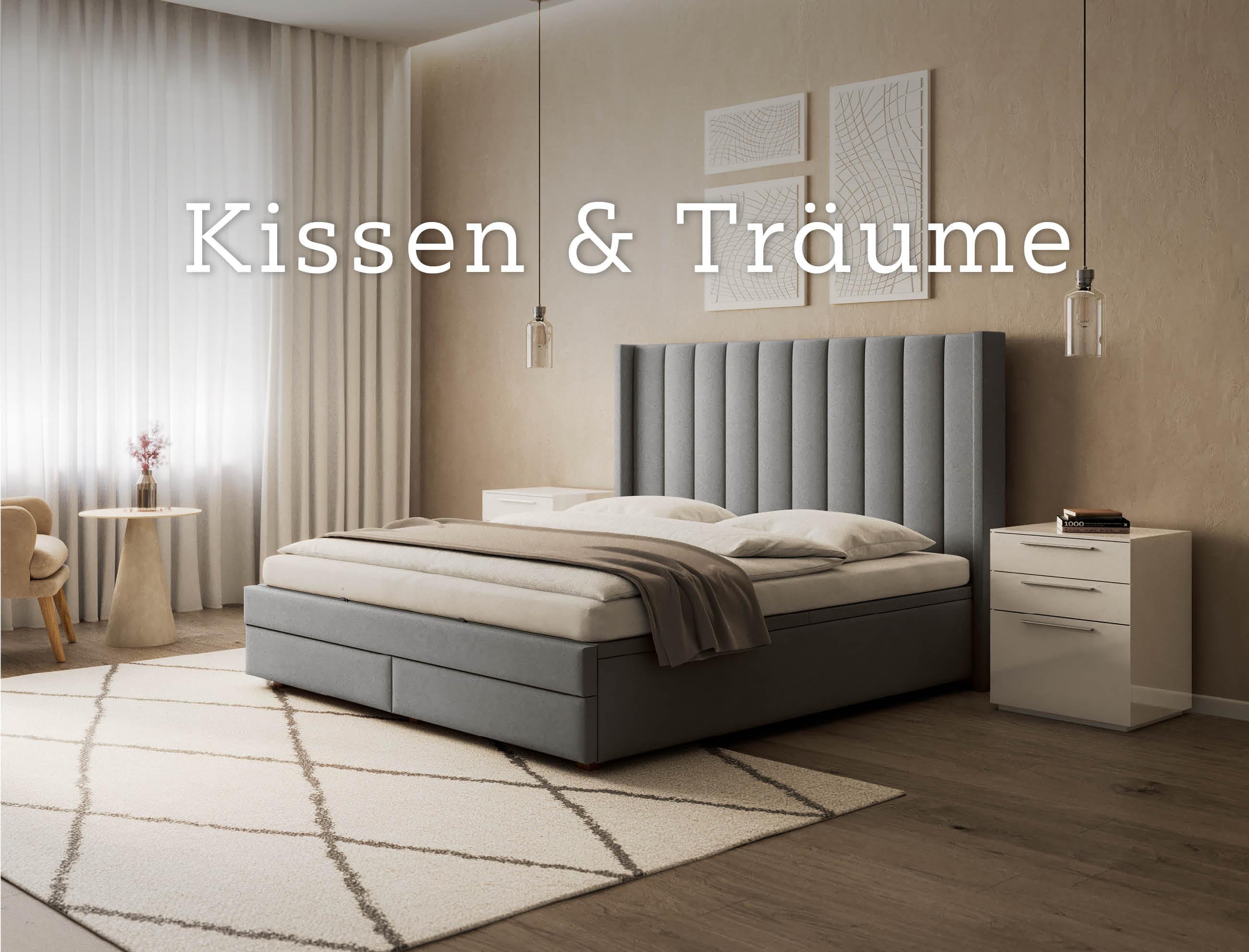 Graues Bett, Kissen & Träume, Mobile