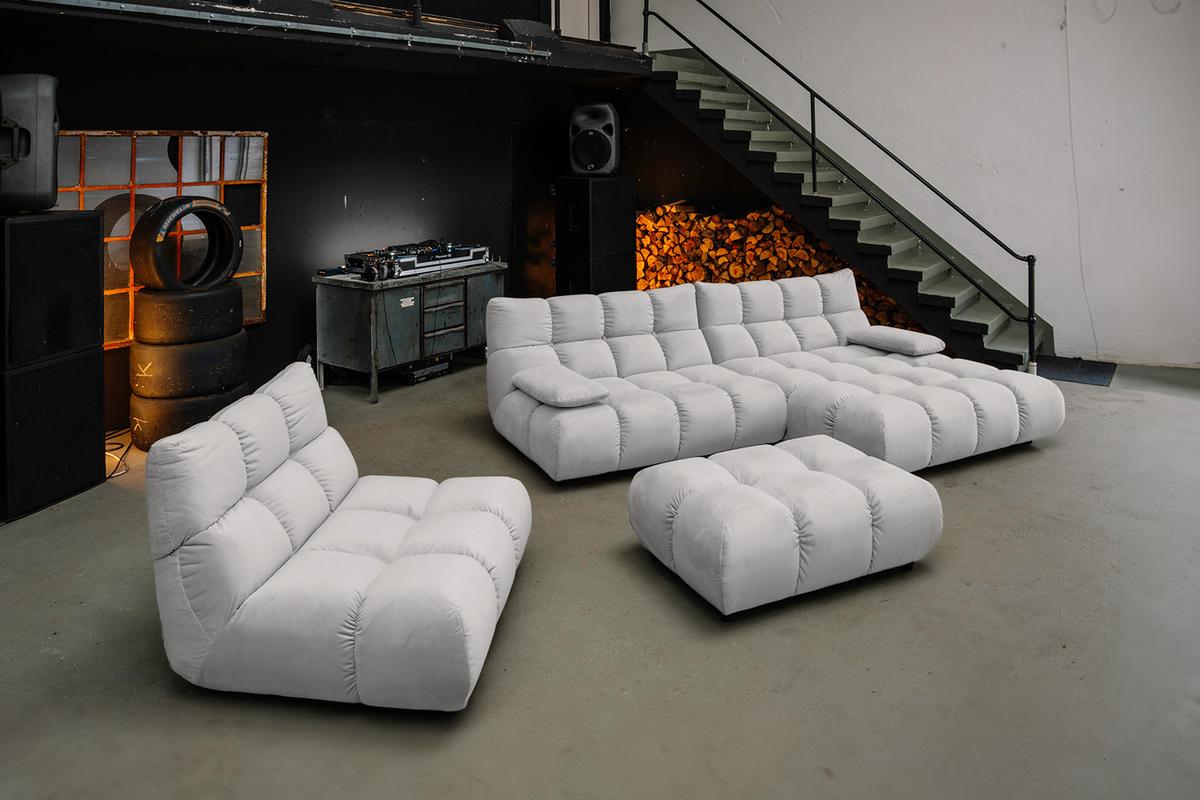 SITZGRUPPE VIVIEN 3ER SET Silber Velvet (1er-Set) - Silberfarben, Kunststoff/Textil (510/85/359cm) - KAWOLA