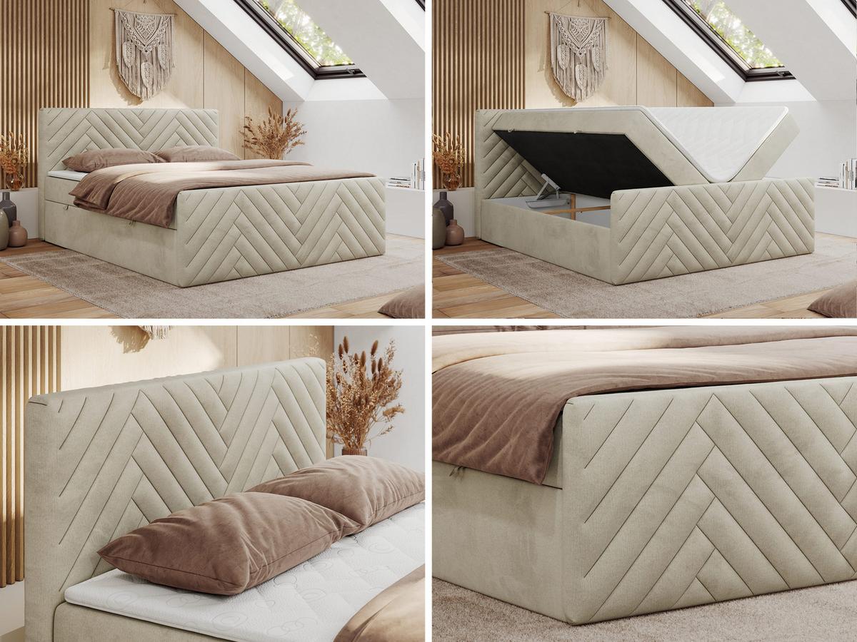 BOXBETT PARIS DUO 120/200 - Beige Velvet - H3 - Beige, Holz/Textil (120/200cm) - MKS