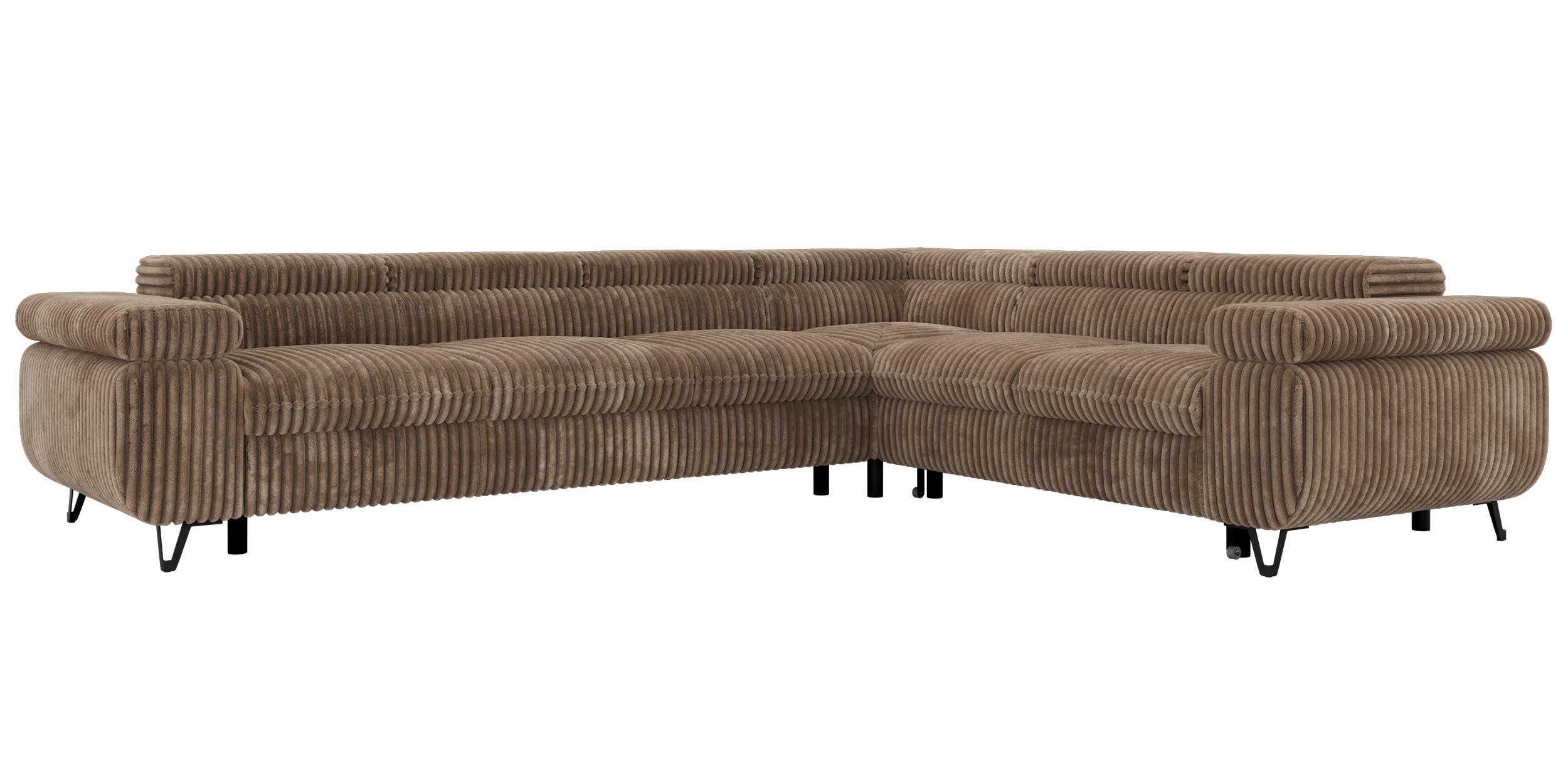 ECKSOFA NORDEN L - Braun Cord - Links Seite - Schwarz/Braun, Textil/Metall (269/329cm) - MKS