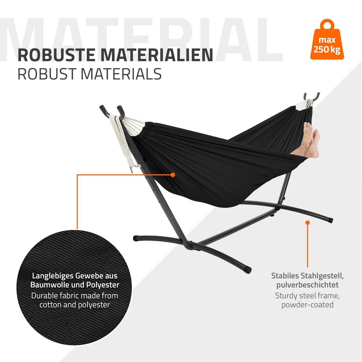 HÄNGEMATTE Doppel Schwarz mit Stahlgestell - Schwarz, Metall (99/98/255cm) - ML-DESIGN