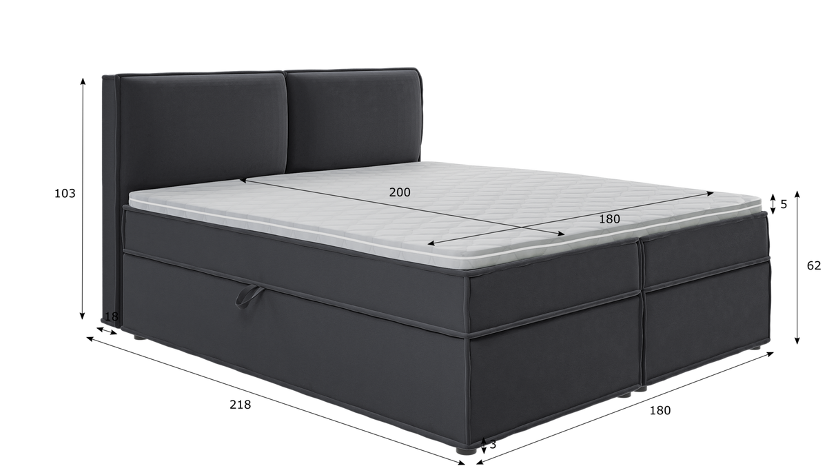 BOXBETT Eclipse 180/200 cm Graphit Luxusmicrofaser - Graphitfarben/Schwarz, Holz/Kunststoff (180/200cm) - S-Style Möbel