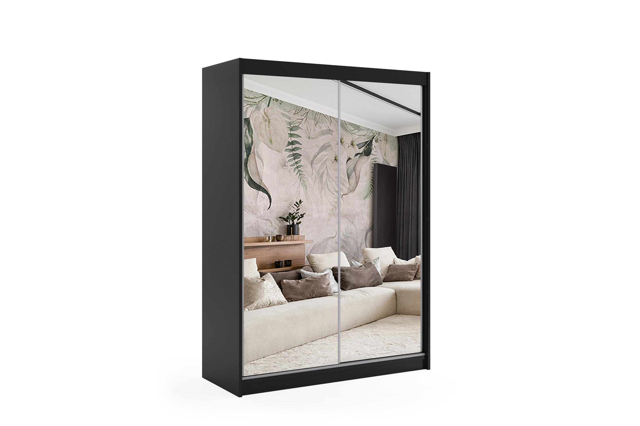 KLEIDERSCHRANK mit Spiegel-Schiebetüren und Aluminium-Leisten - DEBI - 120 cm Schwarz - Schwarz, Holzwerkstoff (120/216/61cm) - ALTDECOR