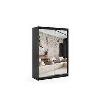 KLEIDERSCHRANK mit Spiegel-Schiebetüren und Aluminium-Leisten - DEBI - 120 cm Schwarz - Schwarz, Holzwerkstoff (120/216/61cm) - ALTDECOR