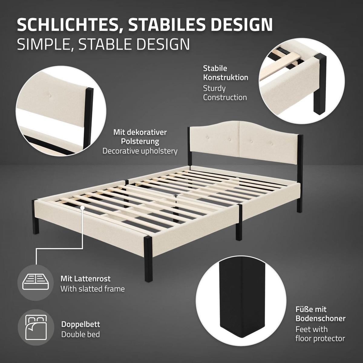 POLSTERBETT 140x200 cm Beige mit Lattenrostund Leinenstoff - Beige, Holzwerkstoff/Textil (140/200cm) - ML-DESIGN
