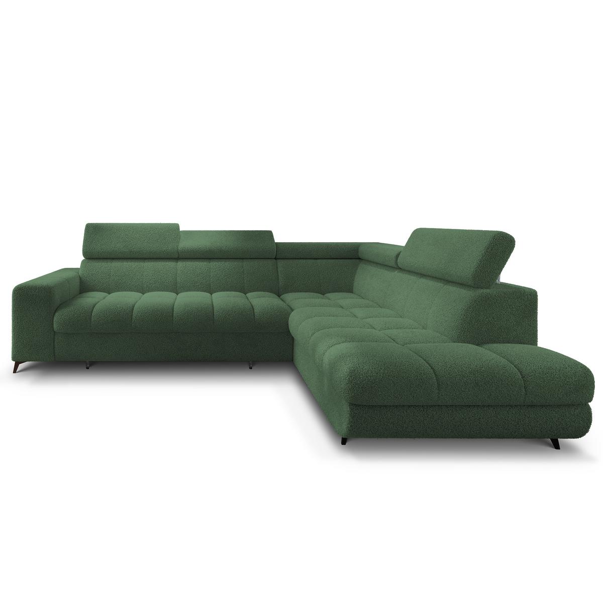 ECKSOFA MORIVA Q R-S Grün Boucle-Stoff mit Schlaffunktion - Grün, Holzwerkstoff/Textil (253/190cm) - MASSENO