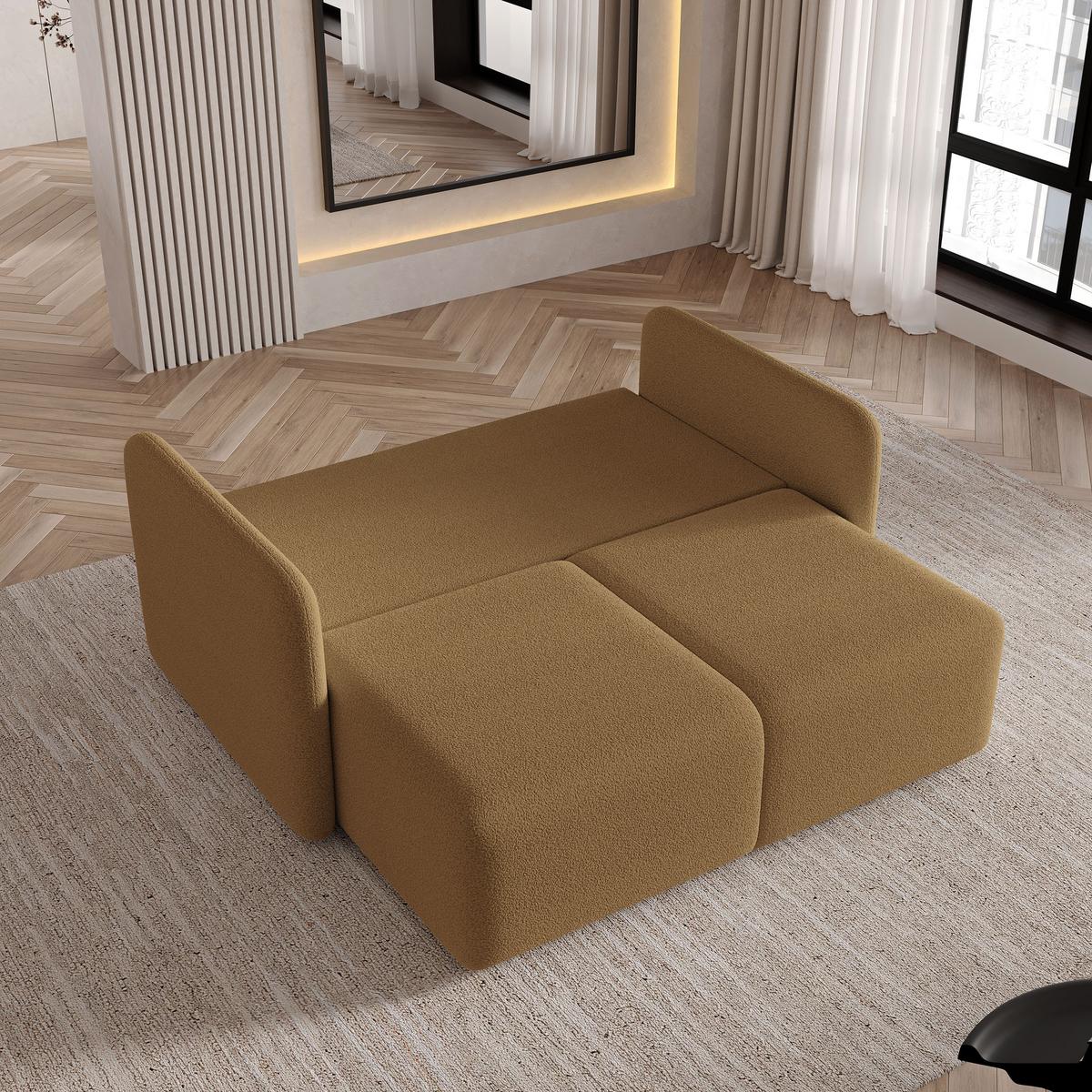 BETTSOFA SUVI II Q Orange Bucle-Stoff mit Schlaffunktion - Dunkelorange, Textil (90/85/153cm) - MASSENO