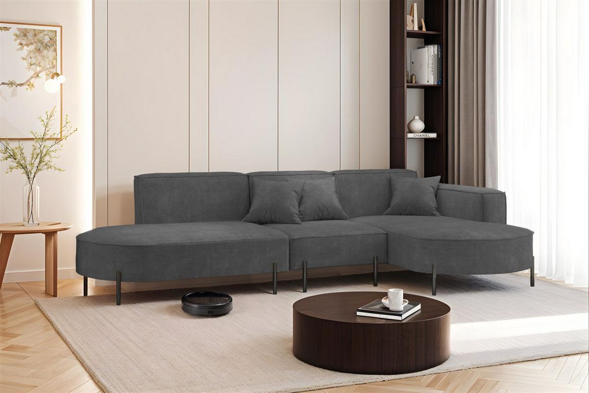 ECKSOFA Valencia - Anthrazit, Holzwerkstoff/Textil (321/165cm) - Fun Möbel