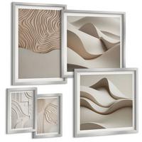 BILDER SET 5er Set - 50x50 cm & 20x30 cm & 40x60 cm Silberner Rahmen - Abstrakte Wellen auf dem Sand - Silberfarben, Kunststoff (40/60cm) - TULUP