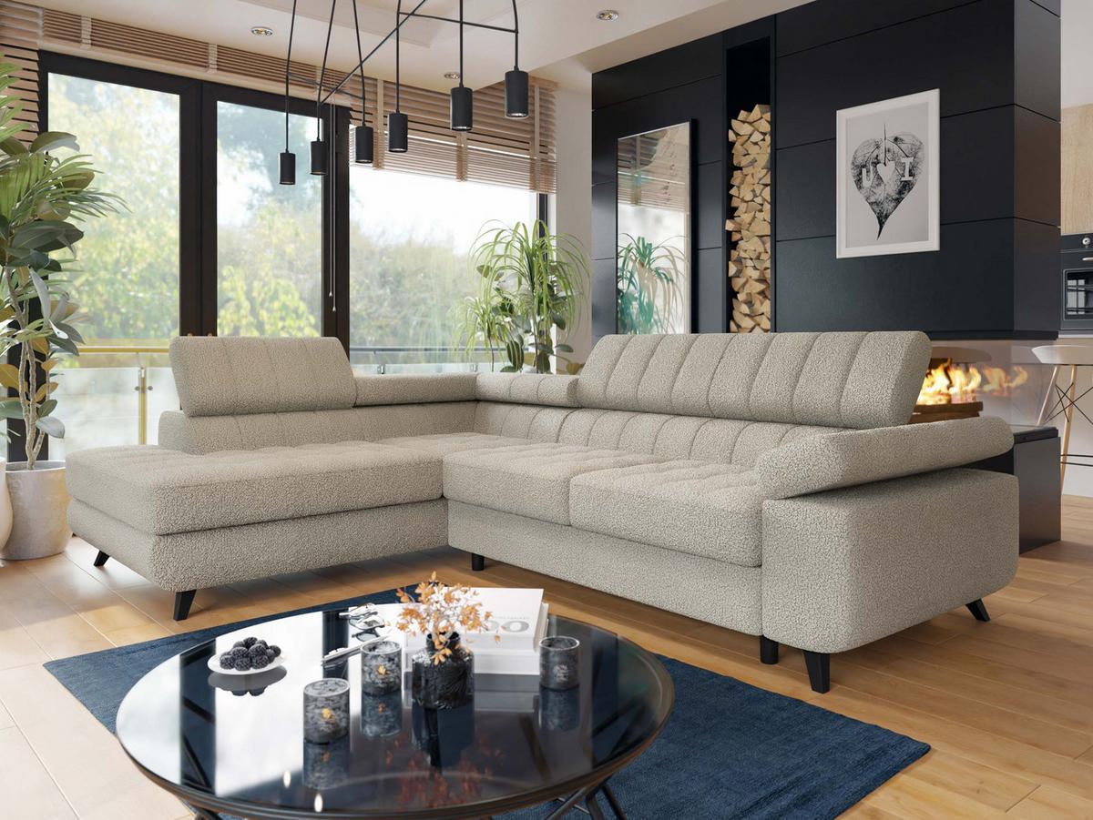 ECKSOFA Nord Premium, Seite: Links - Sandfarben/Anthrazit, Holz/Textil (264/203cm) - MIRJAN24