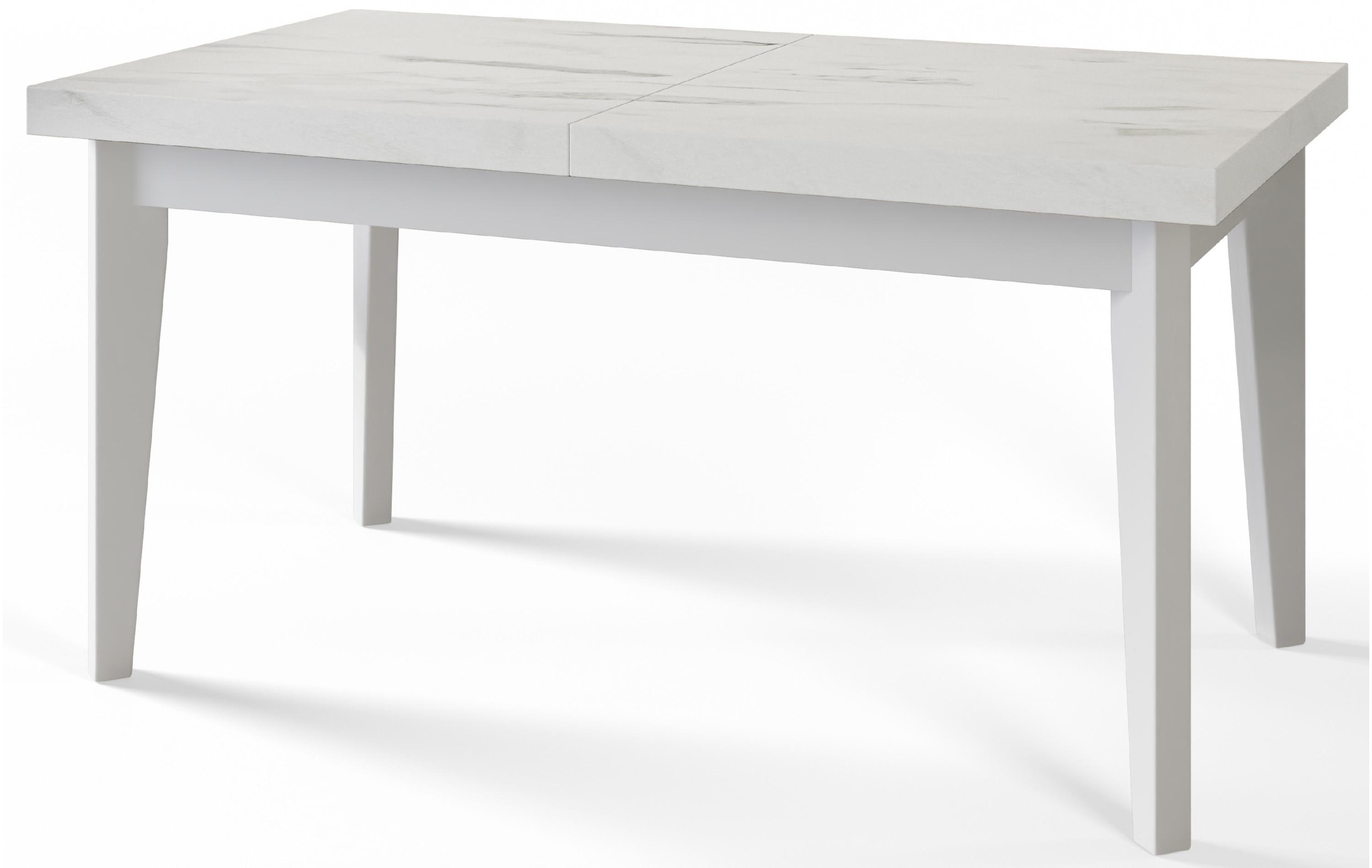 RECHTECKIGER Esszimmertisch SKANDI, ausziehbarer Tisch, Größe: 120-160X80X78 cm, Wohnzimmertisch Farbe: MARMUR, mit Holzbeinen in Farbe Weiß - Hellgrau/Weiß, Holzwerkstoff (120/80/78cm) - Alpi-Möbel