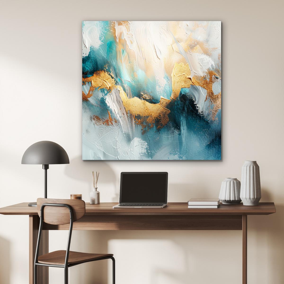METALLBILD Abstrakt - Kunst - Gold - Blau 90x90 cm - Petrol, Metall (90/90cm) - MuchoWow
