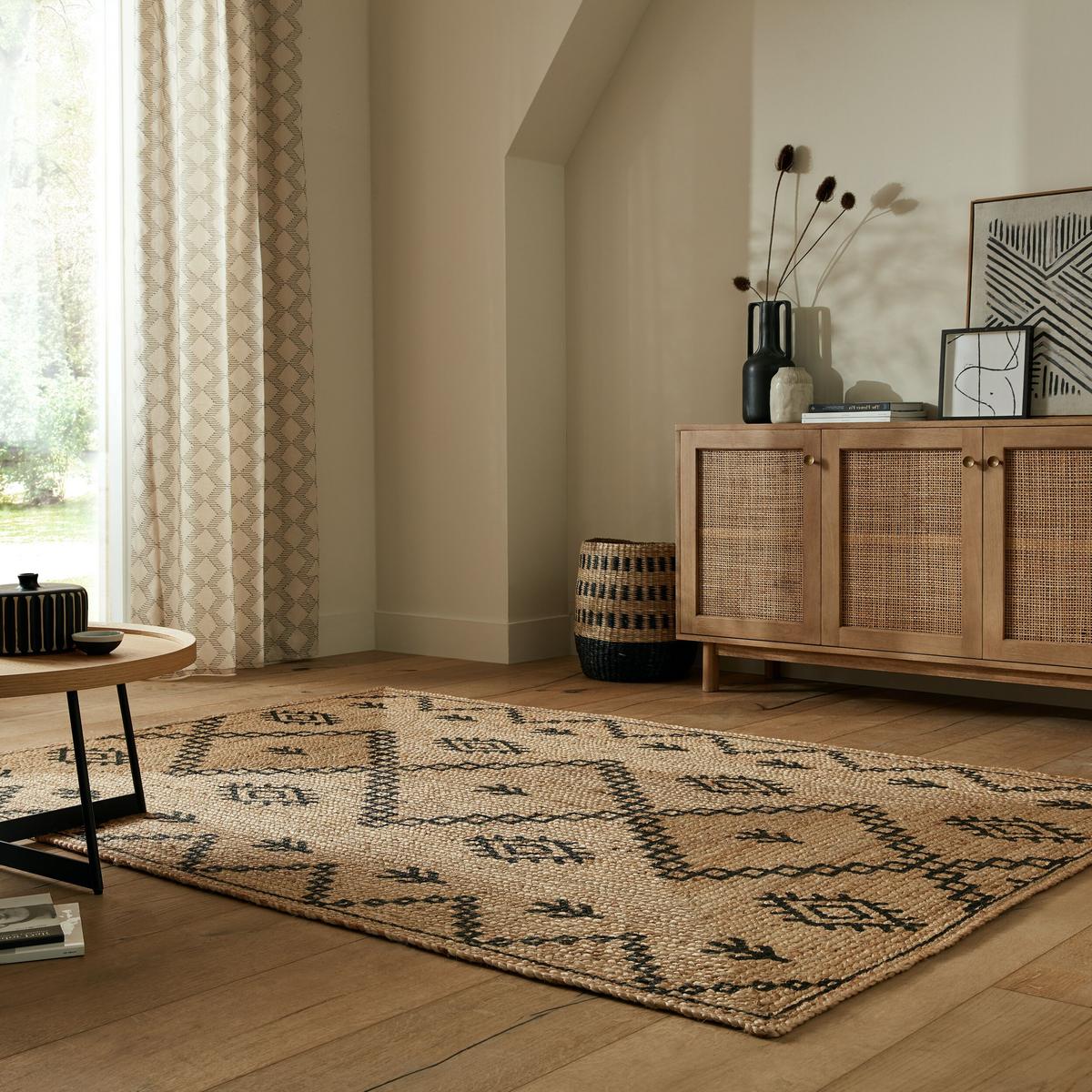 JUTETEPPICH handgewebt NEATH, geometrisch-abstrakt, Braun-Schwarz, 200 x 290 cm - Braun, Naturmaterialien (200/290cm) - KADIMA DESIGN