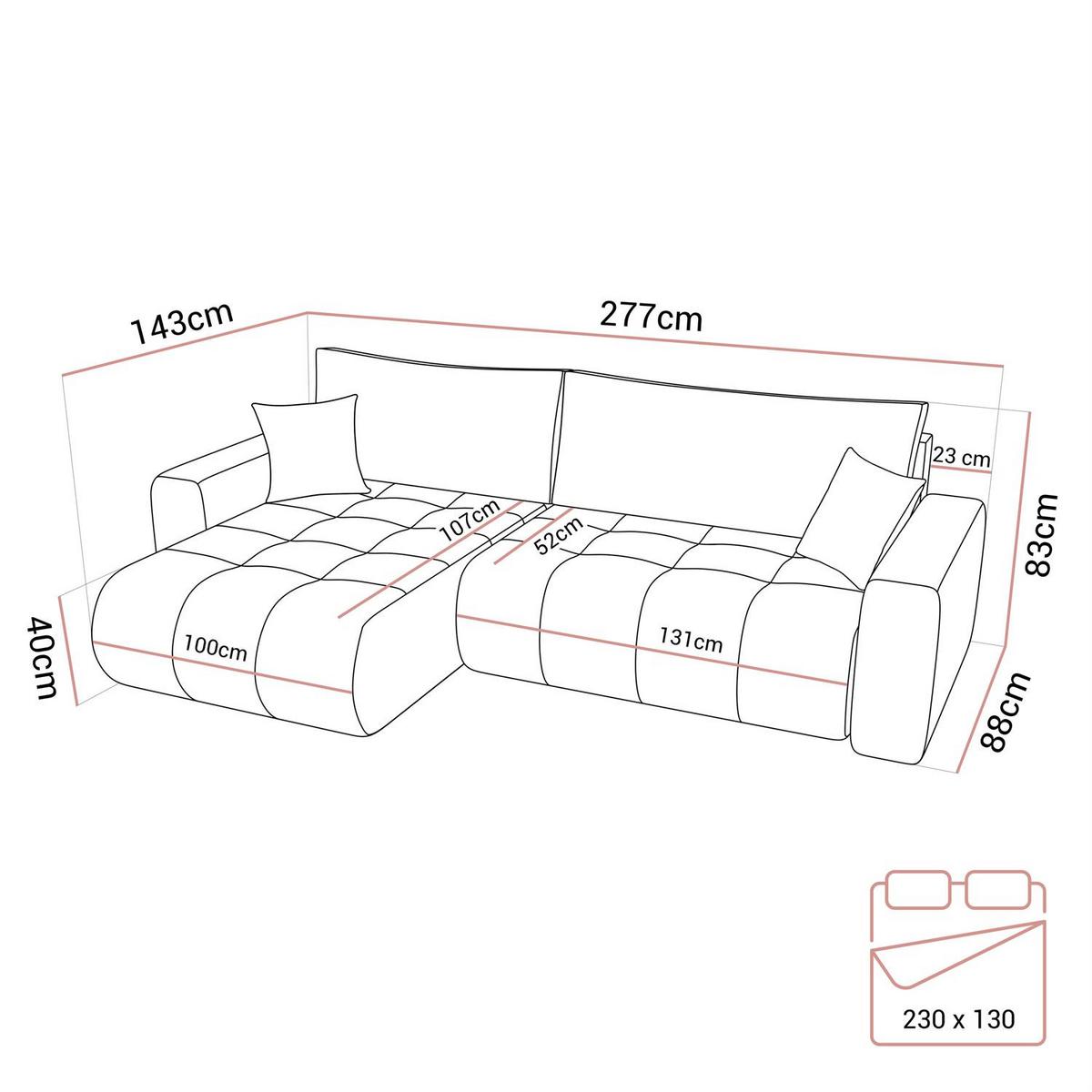 ECKSOFA Gepolstertes CLOUD mit Schlaffunktion und Bettkasten, Wind 02 - Beige, Textil (277/143cm) - Lookway