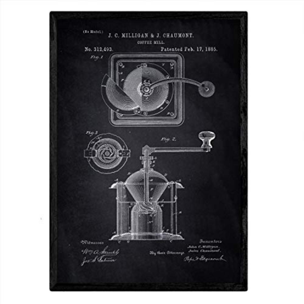 POSTER Kaffeemühle Patent A3 Rahmenlos - Schwarz, Papier (29.7/5/42cm) - Nacnic