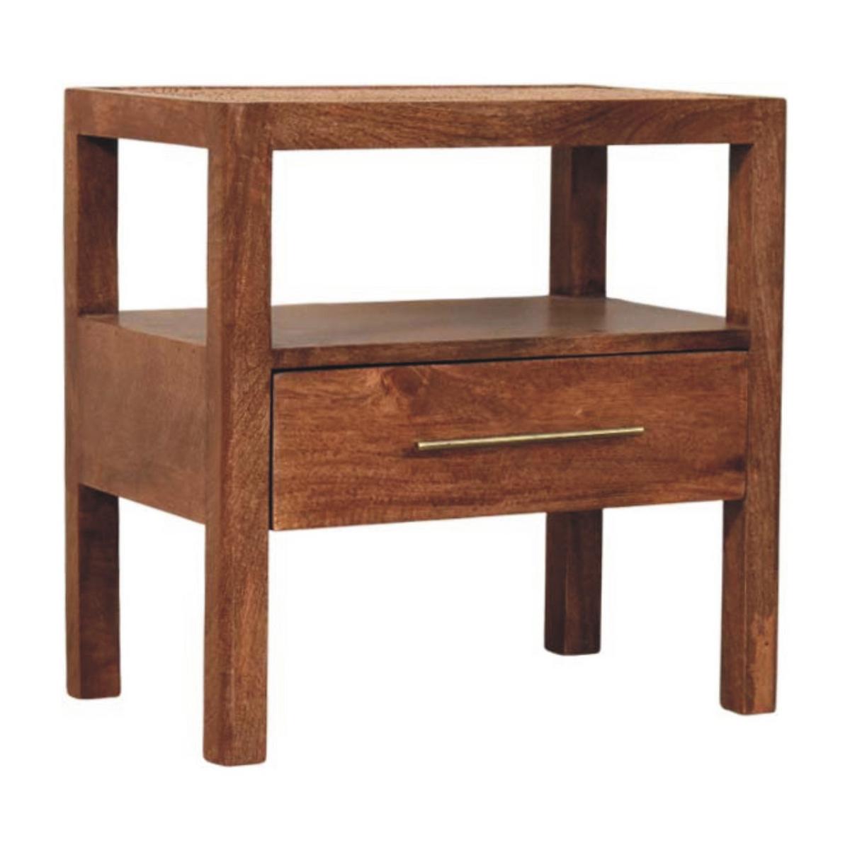 NACHTKASTEN The Caldera, 1 Schublade und Offenes Regal, Hellbraun - Dunkelbraun/Messingfarben, Holz/Metall (55/55/35cm) - Artisan Furniture