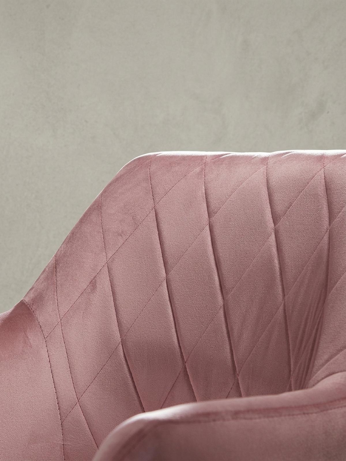 DREHSTUHL Samt mit Armlehnen Eisengestell 360° Funktion, Rosa 97x55x55 cm - Pink/Goldfarben, Textil/Metall (97/55/55cm) - KADIMA DESIGN