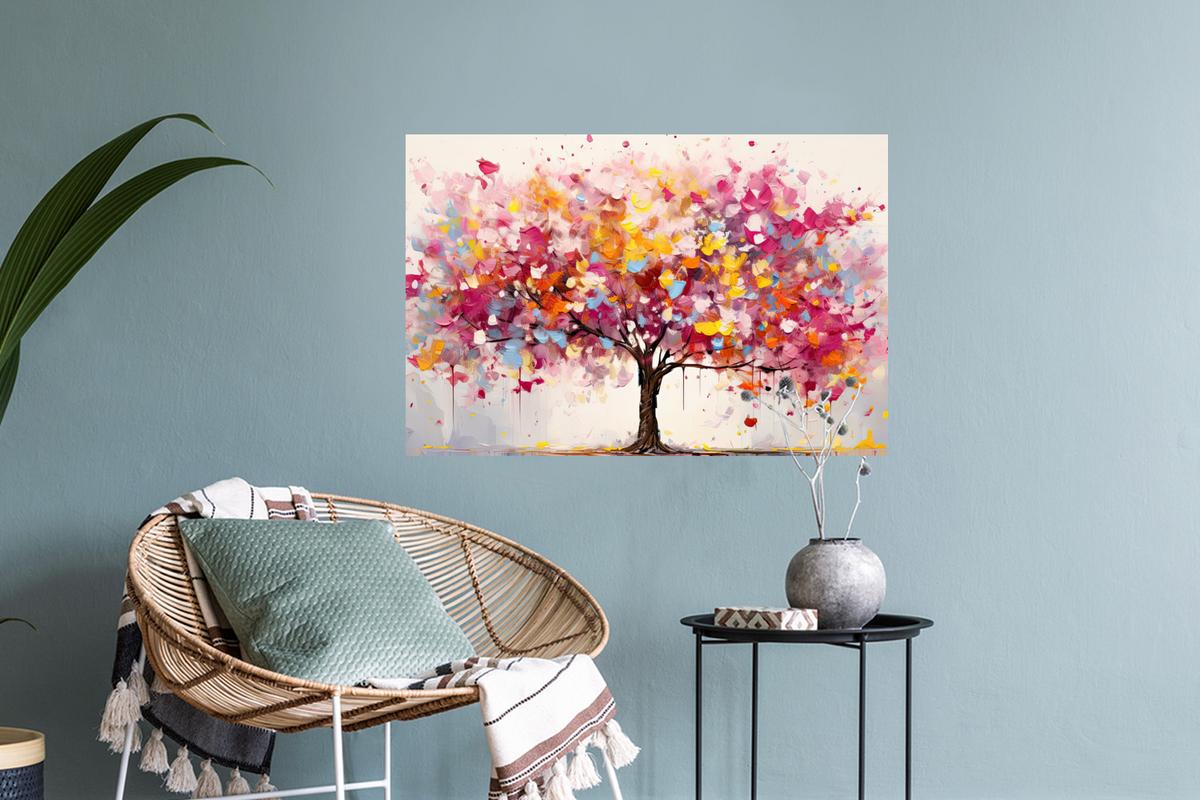 WANDTATTOO Aquarell - Baum - Kunst - Abstrakt Deko Wohnzimmer 60x40 cm - Multicolor, Kunststoff (60/40/0.1cm) - MuchoWow