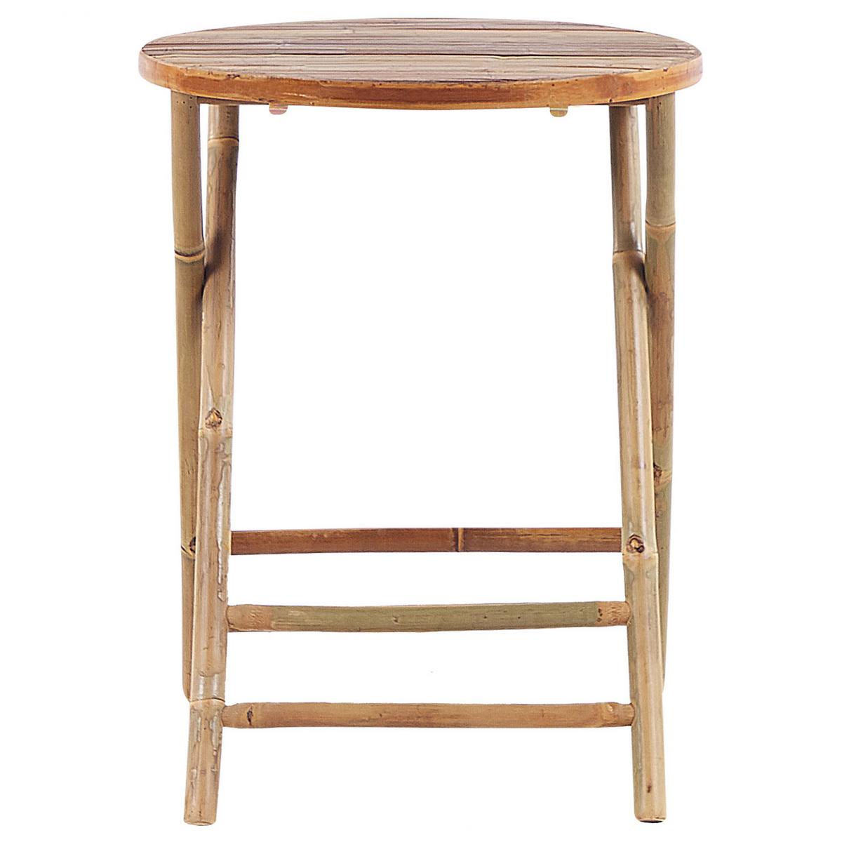 BALKONSET 2-Sitzer Bambusholz hellbraun Auflagen cremeweiß zusammenklappbar Savelletri - Hellbraun/Weiß, Holz/Textil - Beliani