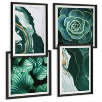 BILDER SET 4er Set - 50x50 cm & 40x60 cm Schwarzer Rahmen - Abstrakte Muster von Sukkulentenblättern - Schwarz, Kunststoff (50/50cm) - TULUP