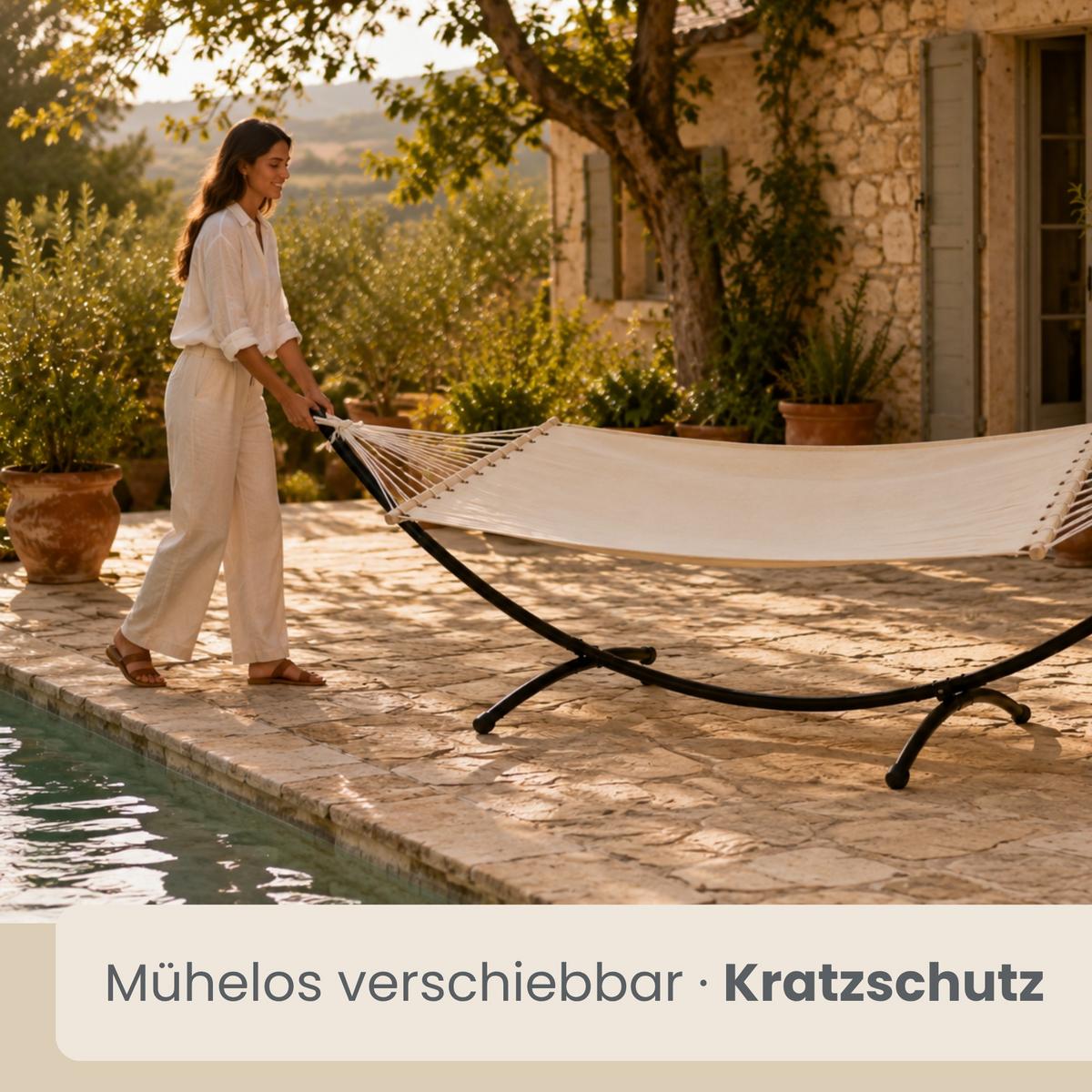 DOPPEL-HÄNGEMATTE mit Gestell bis 120kg, 200/120cm, Beige - Beige, Metall (100/90/300cm) - Amanka
