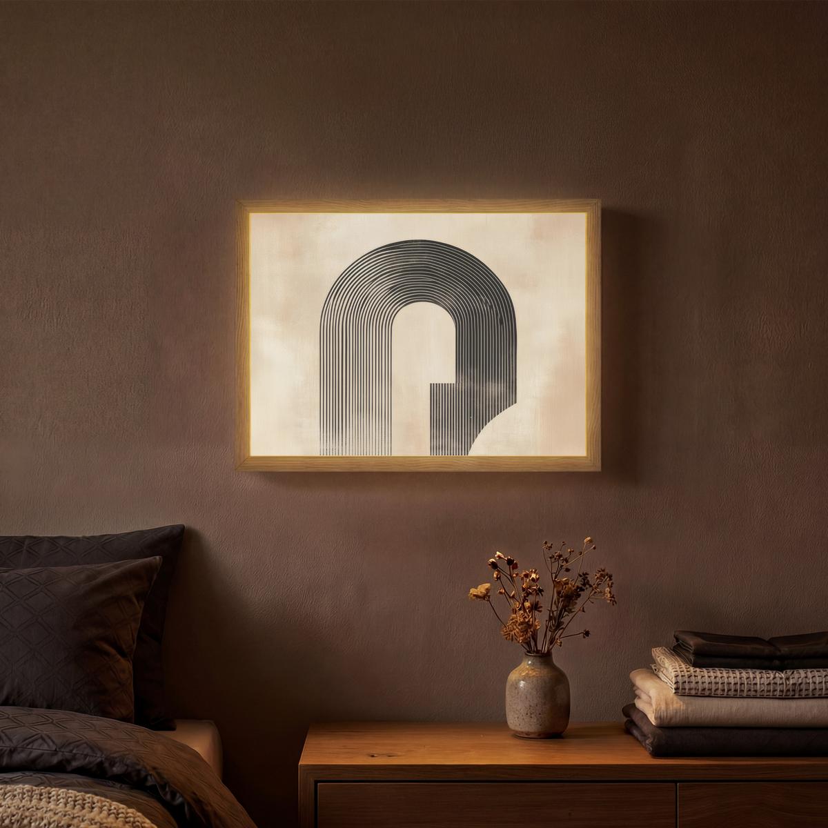 WANDLEUCHTE MIT AKKU Schleife - Streifen - Minimalistisch - Schwarz 40x30 cm - Beige, Holzwerkstoff (40/30/8cm) - OnlyWow