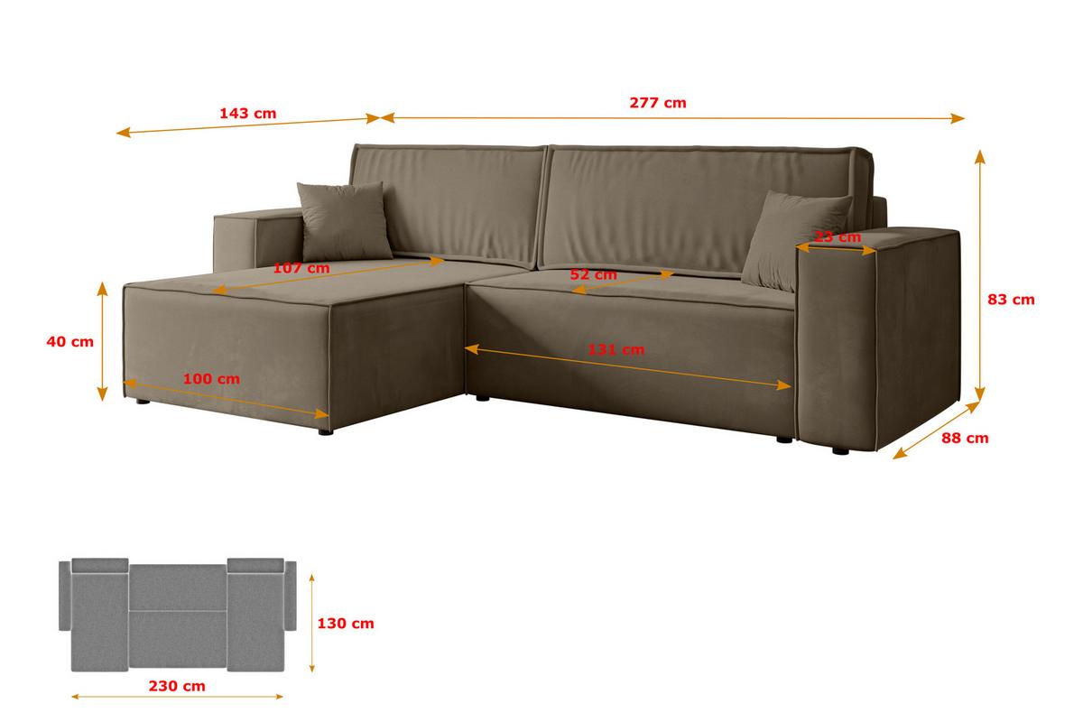 ECKSOFA mit Schlaffunktion und Bettkasten CELTIC-XL - 277x143x83 cm Braun Velours - Schwarz/Braun, Holzwerkstoff/Kunststoff (277/143cm) - ALTDECOR