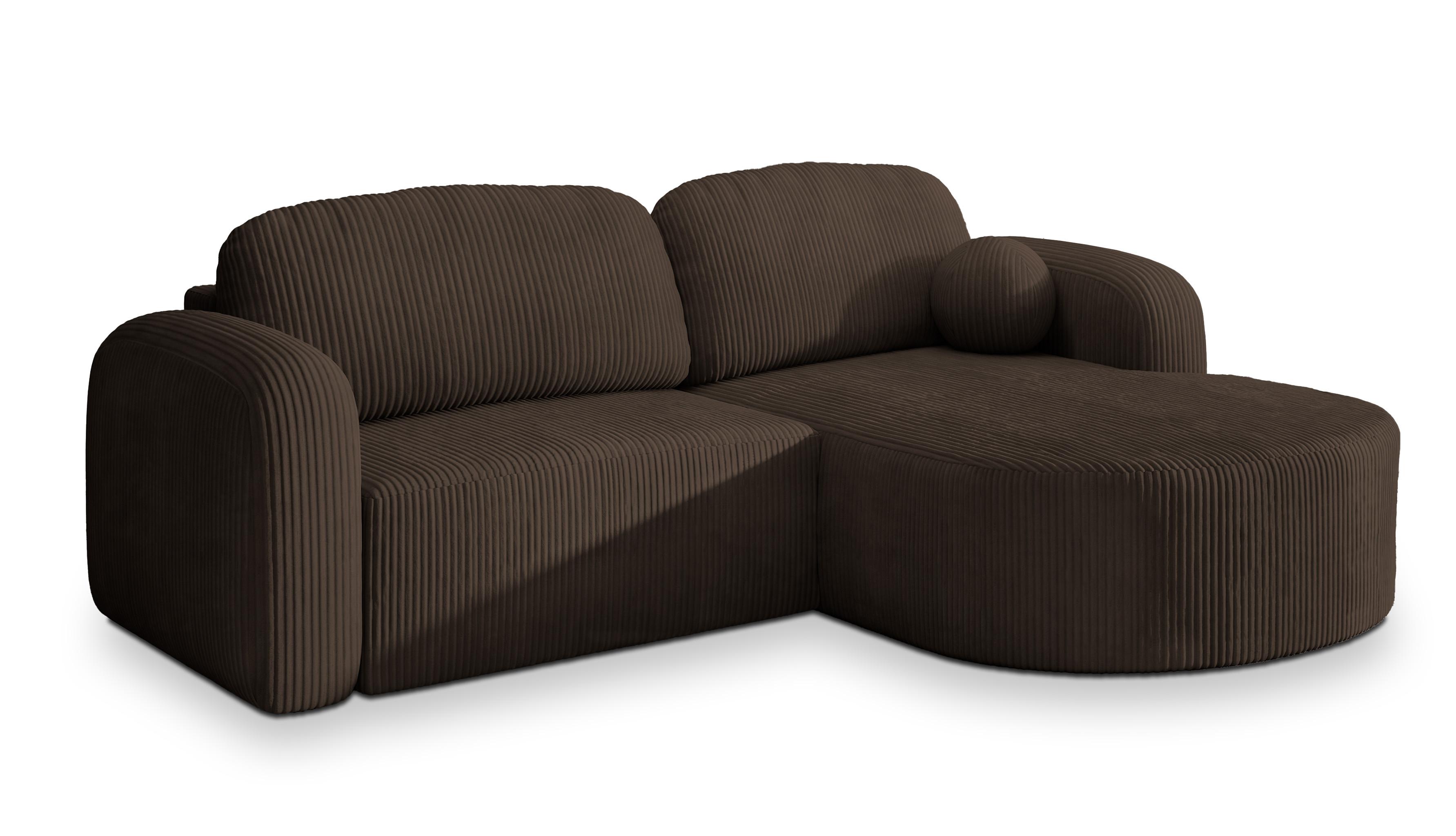 ECKSOFA AMILIA P R-S Braun Kordstoff mit Schlaffunktion - Braun, Holz (263/174cm) - MASSENO