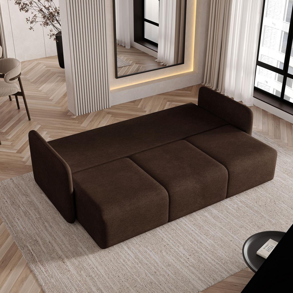 BETTSOFA SUVI III NV Braun Geflochtener Stoff mit Schlaffunktion - Braun, Textil (90/85/220cm) - MASSENO