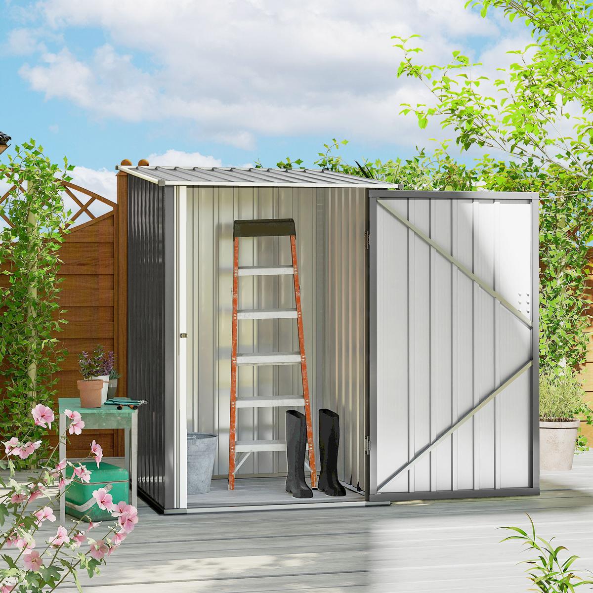 GERÄTEHAUS aus Stahl, 0,92 m² Geräteschuppen mit Pultdach für Balkon Grau - Grau, Metall (103/160/100cm) - Outsunny