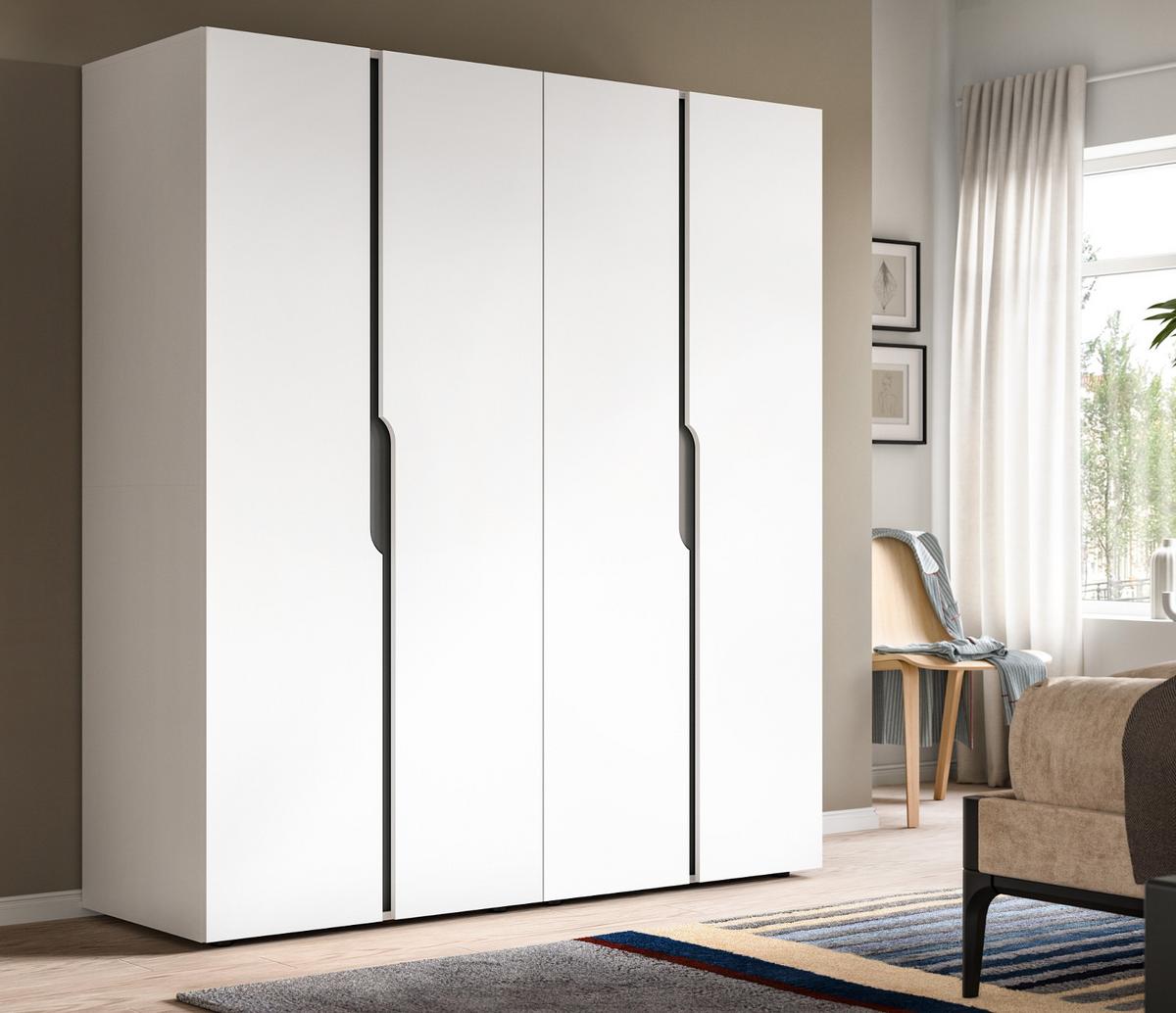 KLEIDERSCHRANK weiß, grau 162 x 176 cm, Drehtürenschrank 4-türig - Schwarz/Weiß, Holzwerkstoff/Kunststoff (162/176/51cm) - Inn.Furn