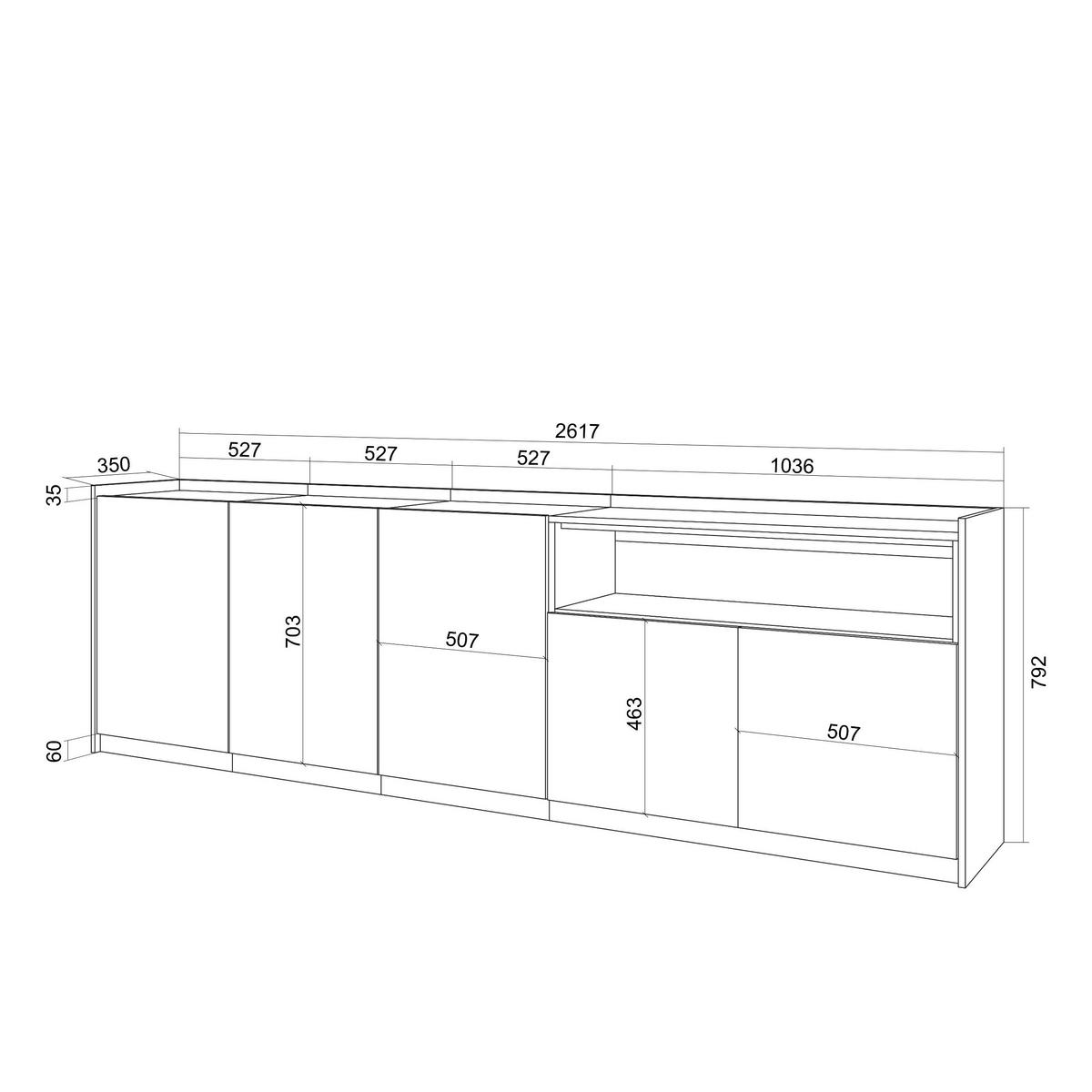 SIDEBOARD, Highboard, Eiche Schwarz, 260/37/80cm - Eichefarben, Holzwerkstoff (260/80/37cm) - Skraut Home