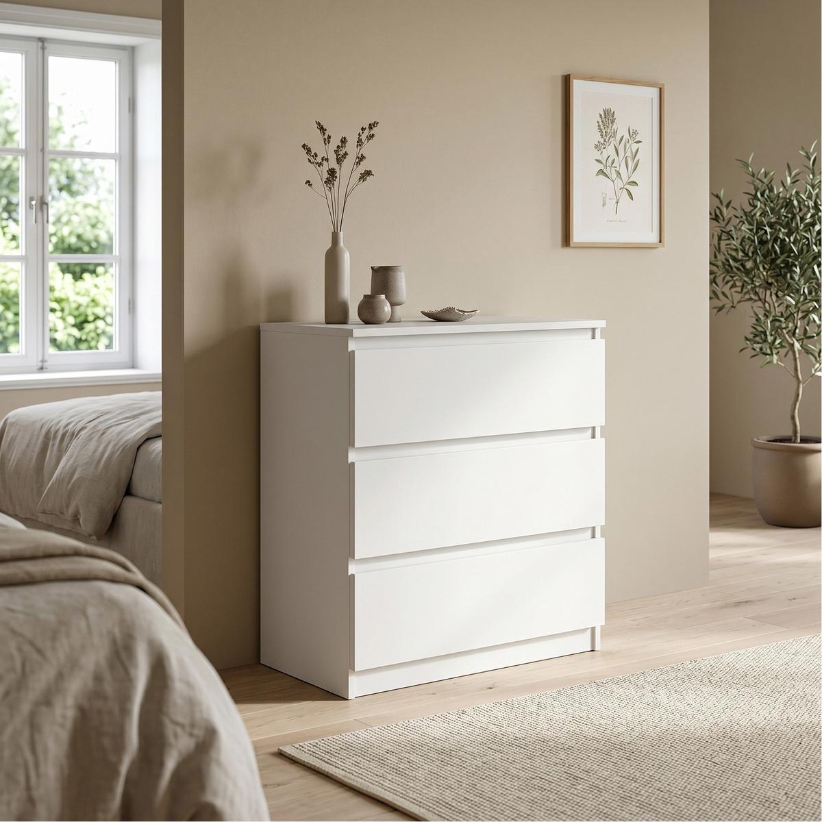 KOMMODE NUDO 70/78,5/39cm mit 3 Schubladen Türen Weiß - Weiß, Holzwerkstoff (70/78.5/39cm) - MASSENO