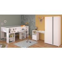 KINDERZIMMER Set 3-tlg. Kleiderschrank Schreibtisch Hochbett 90x200 - Weiß, Holz/Holzwerkstoff (90/182/200cm) - Parisot Meuble