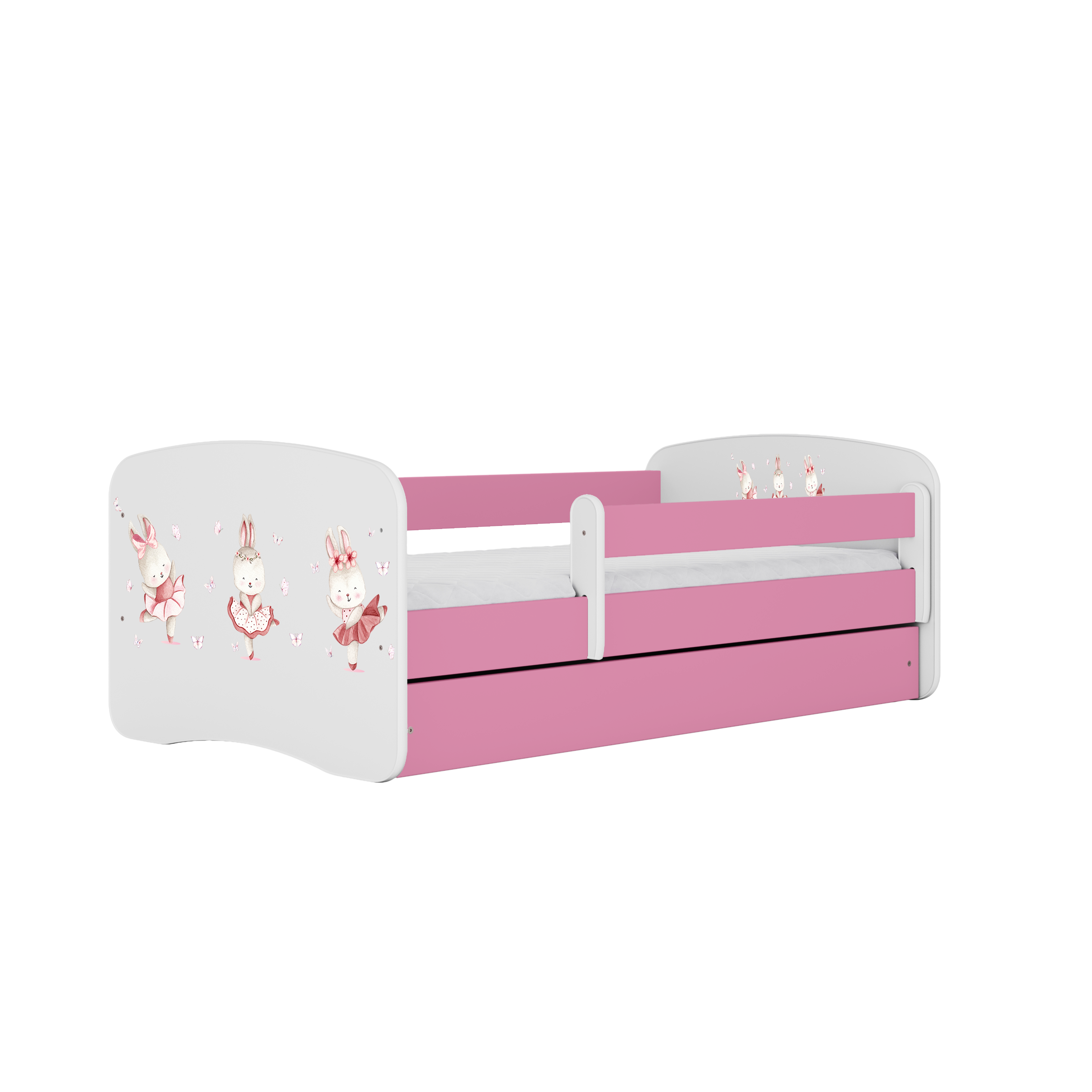 KINDERBETT Kaninchen mit Schmetterlingen mit Schublade und Matratze 160/80 - Rosa, Holzwerkstoff (80/160cm) - RAUMHIRSCH FURNITURE