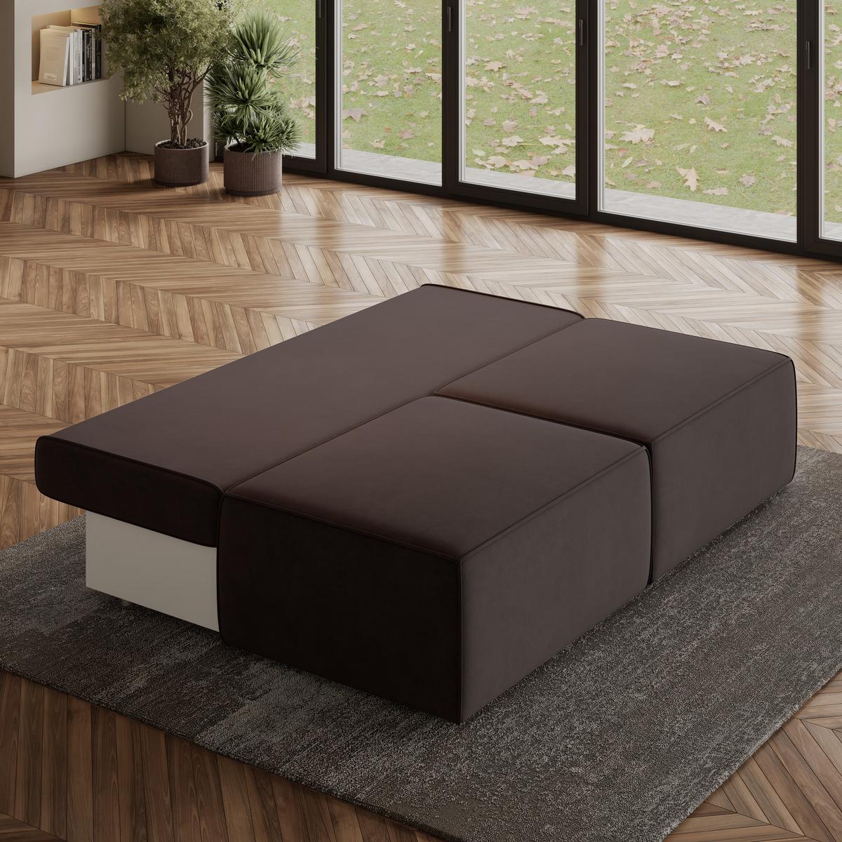 ECKSOFA VARNA M Braun Velours-Stoff mit Schlaffunktion - Braun/Grau, Holz/Kunststoff (196/158cm) - MASSENO